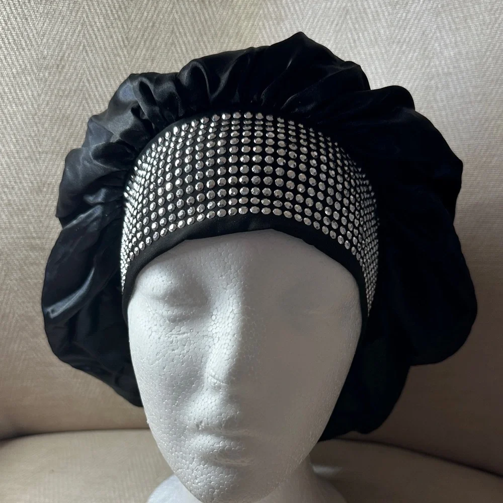 REVOLVE Black Satin Wide-Edge Bonnet